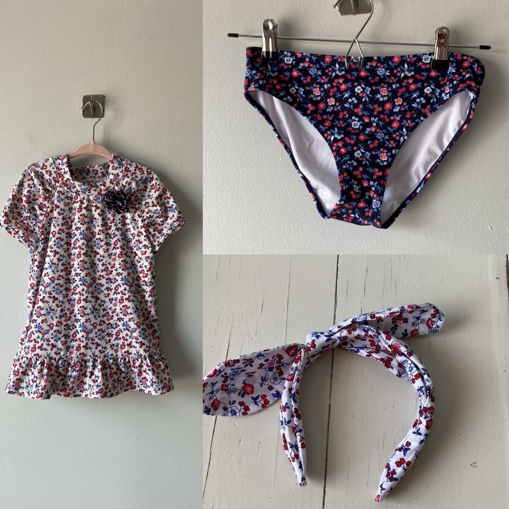 Janie and Jack Blue and Red Floral 3 Piece Rashguard Swimwear 12